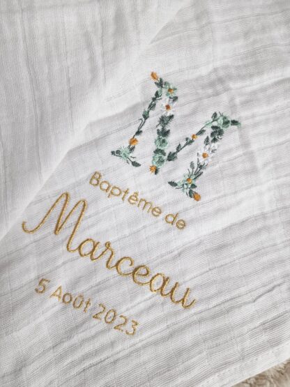 Lange blanc broderie initiale fleurie "Marceau"