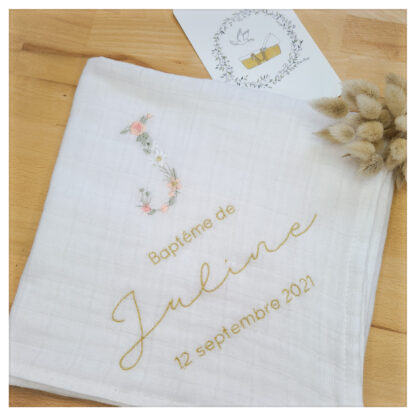 Lange blanc broderie initiale fleurie "Juline" – Image 7