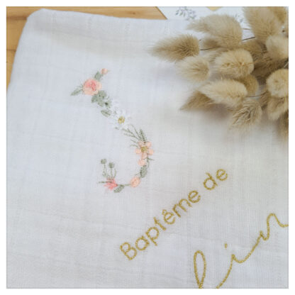 Lange blanc broderie initiale fleurie "Juline" – Image 8