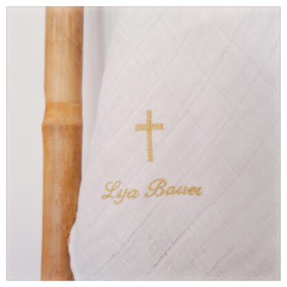 Lange blanc broderie initiale fleurie "Lucie" – Image 4