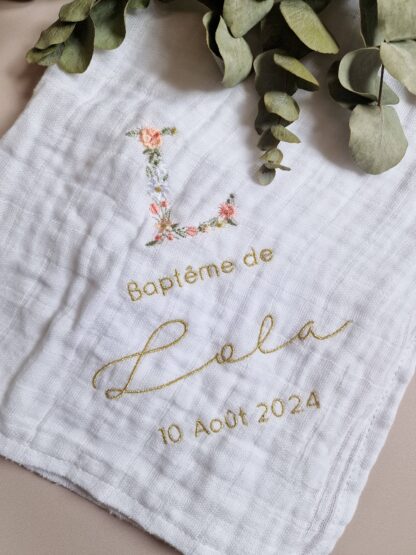 Lange blanc broderie initiale fleurie "Juline"