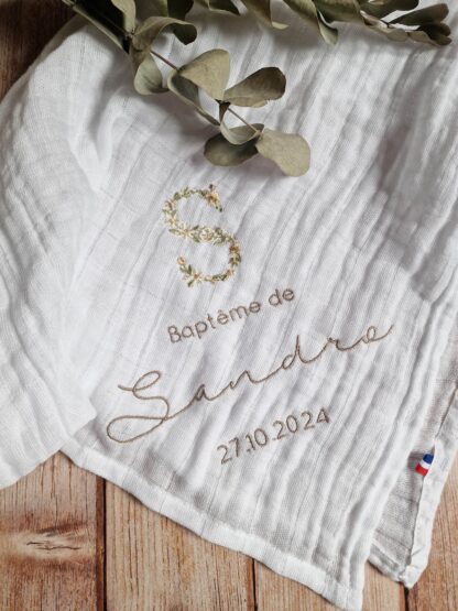 Lange blanc broderie initiale fleurie "Sandro"