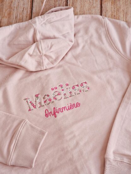 Sweat veste zippée à capuche adulte broderie fleurie “à personnaliser"