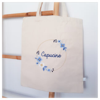 Sac tote bag broderie cadre fleuri "à personnaliser"